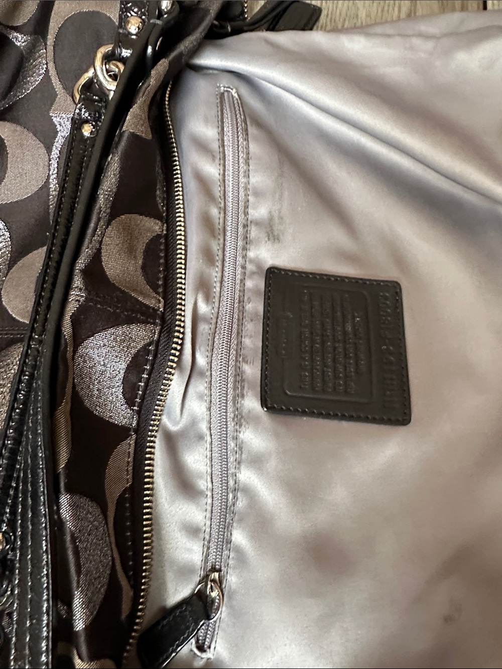 Coach Brooke Signature C Black & Metallic Silver Canvas Shoulder Satchel Tote - Picture 9 of 16